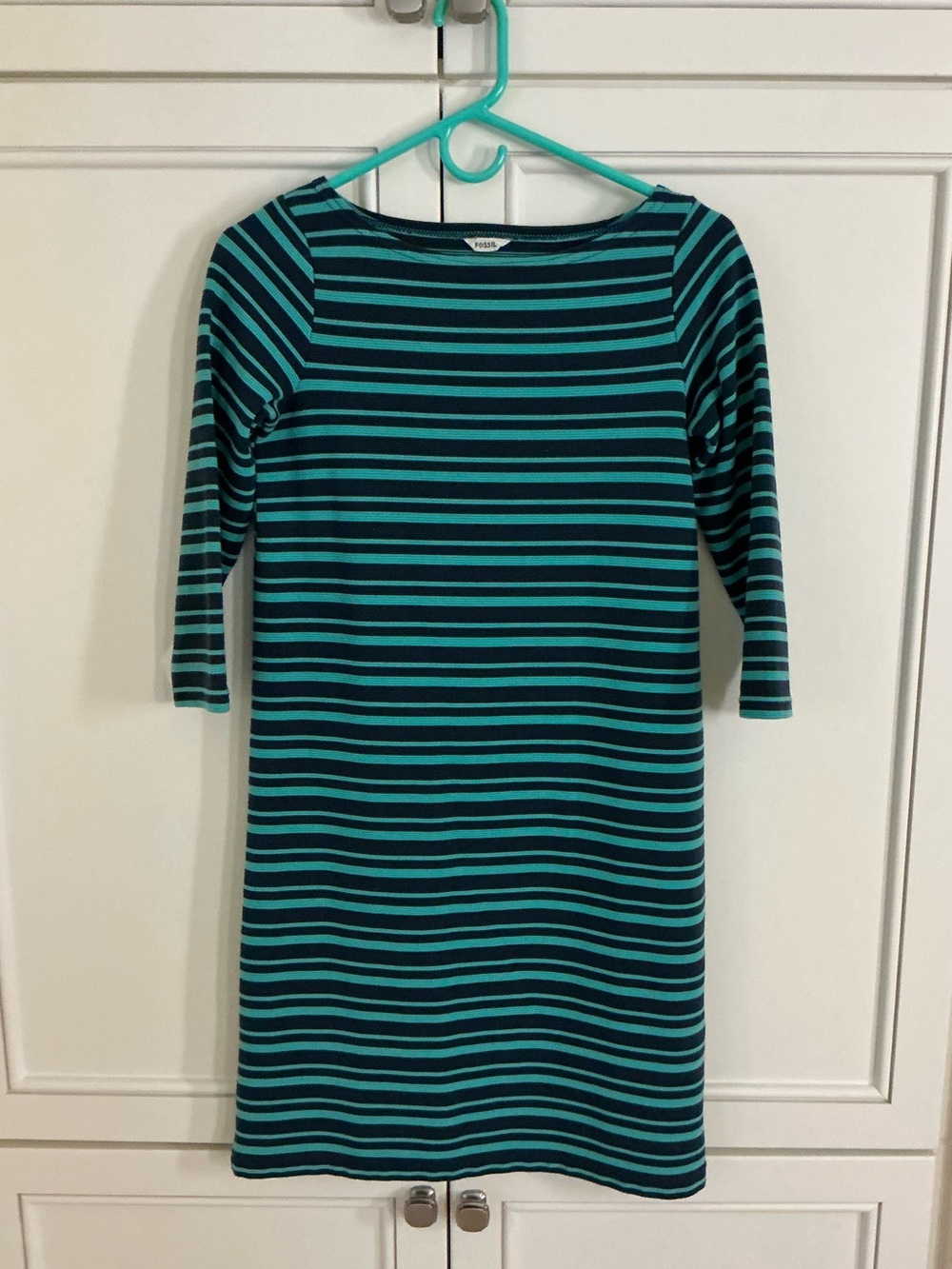 Striped Teal & Black Knit Shift Dress by Fossil